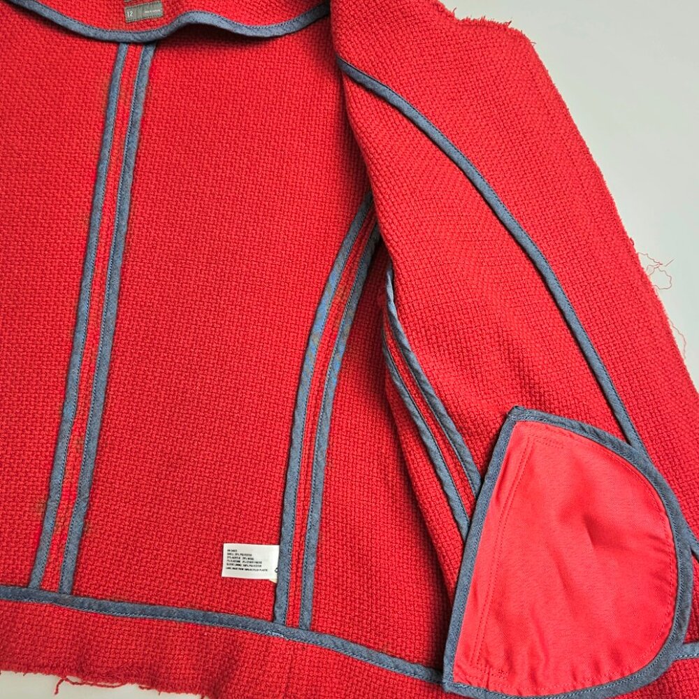 Gap Red Textured Moto Jacket Raw Edge Cropped Size 12 - Picture 10 of 13